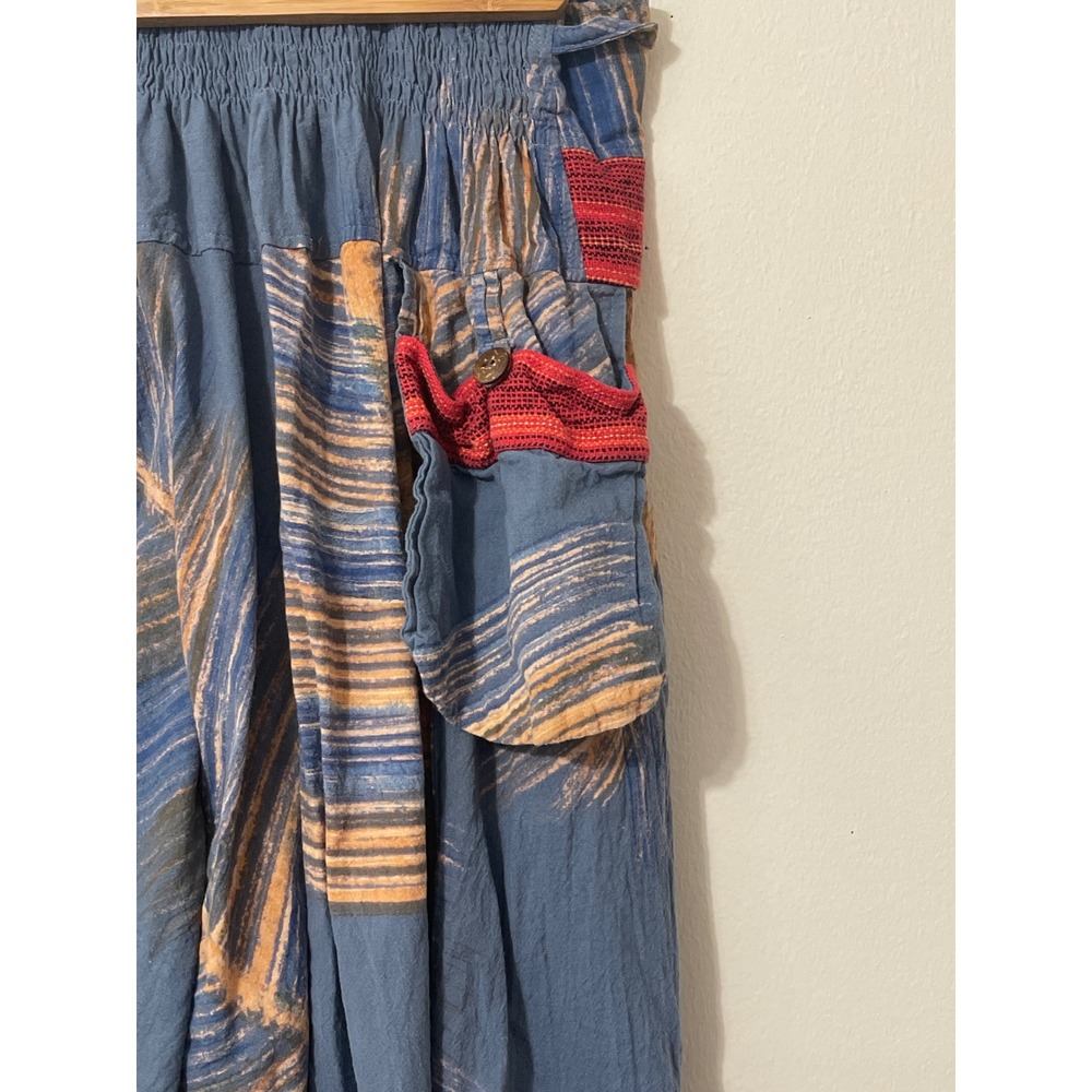 Unisex Thai Harem Pants Blue Cotton Boho Hippie Aladdin Yoga Trousers OSFM - Picture 6 of 7